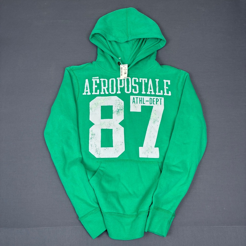 Y2K Aeropostale 87 Green Graphic Pullover Hoodie Men's Size XS NWT